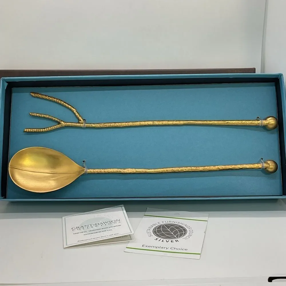 Grant Dawson Collection Mangrove 24k gold plated Salad Serving Set